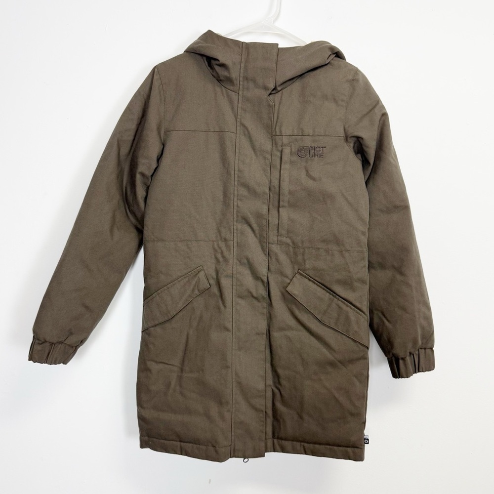 Picture Organic Jacket Womens XS Brown Hood Parka Fleece Lined Recycled Material